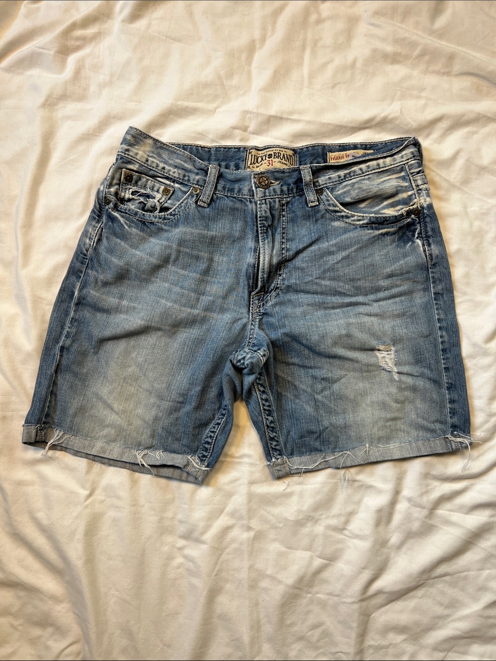 Lucky Brand Men's Washed Blue Distressed Denim Shorts